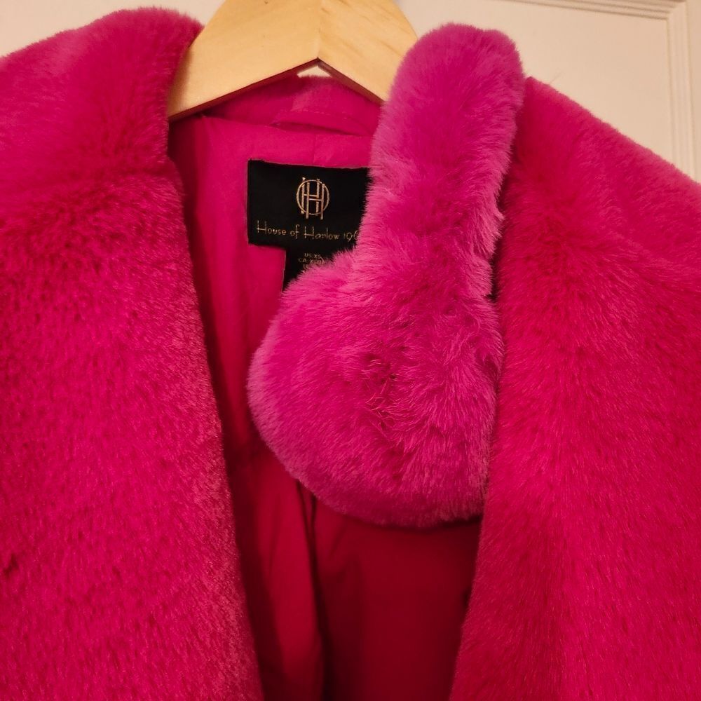 NWT House of Harlow 1960 Fuchsia Ultra Soft Faux Fur Sz. XS Bonus Ear Muffs! - Picture 5 of 11